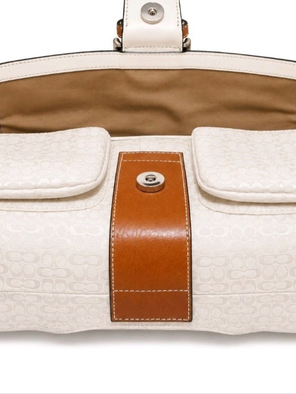 Vintage Coach White and Tan Jaquard Leather Shoulder Bag **NEAR MINT CONDITION** - Picture 10 of 16